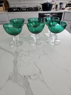 Morgantown Golf Ball Stiegel Green Coupe Sherbert Champagne Glasses (6)